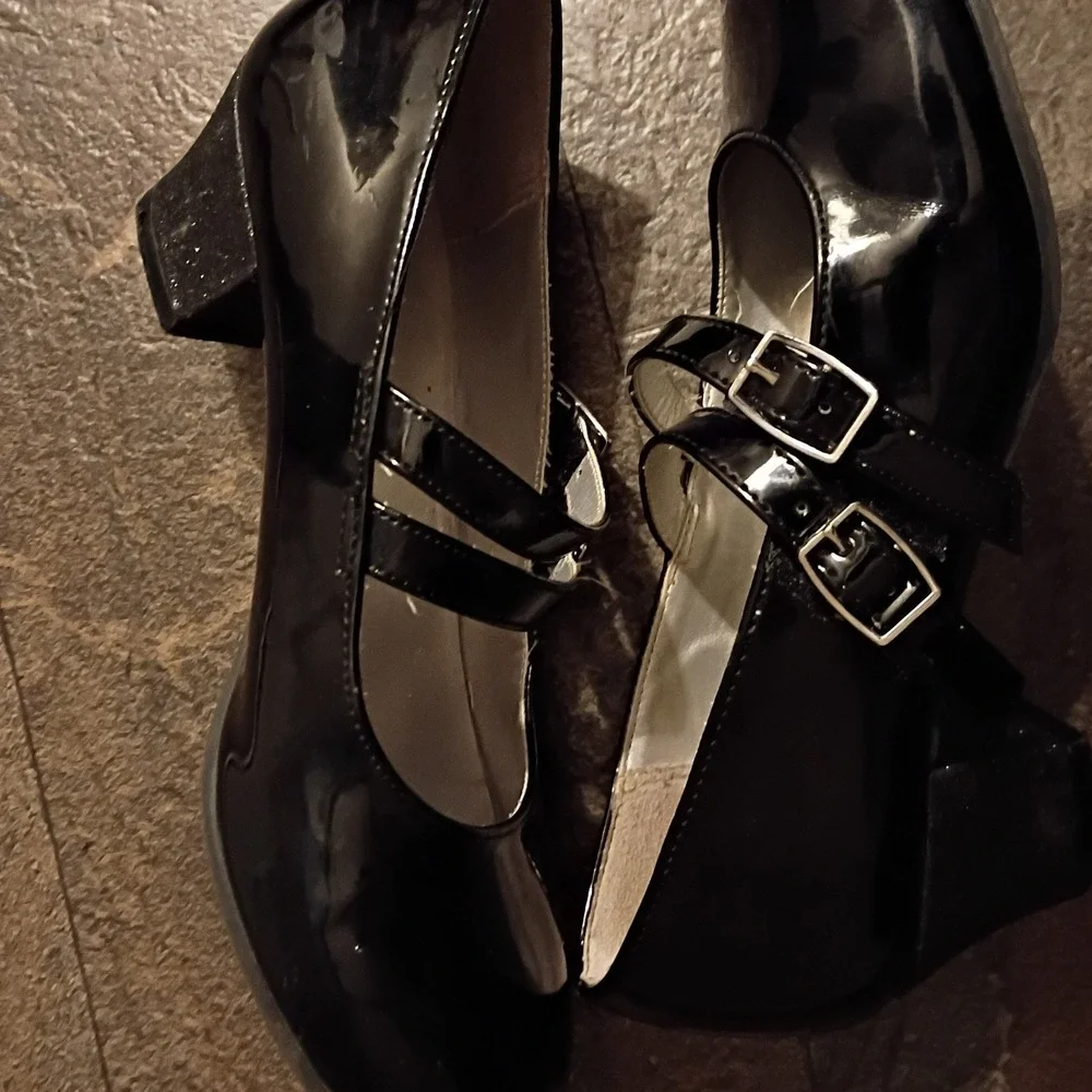 American Eagle AE Mary Jane Shoes Kids Size 3 Black Good Double Strap Block Heel